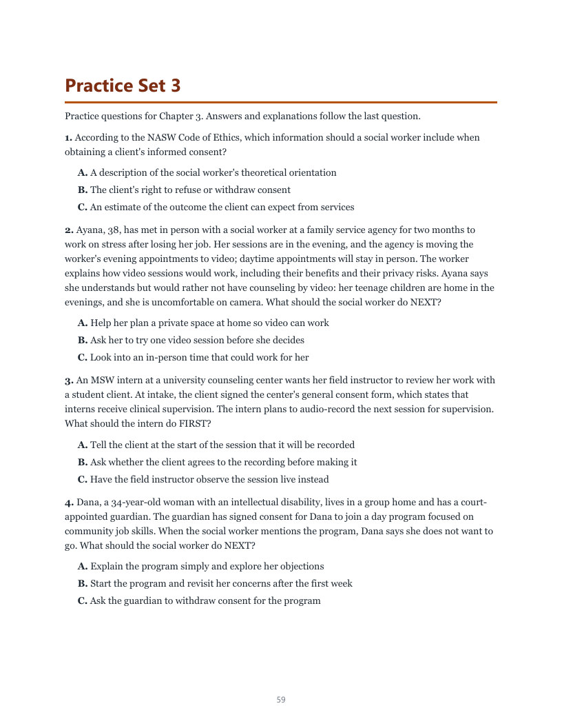 The first page of Practice Set 3 with questions and A, B, C options